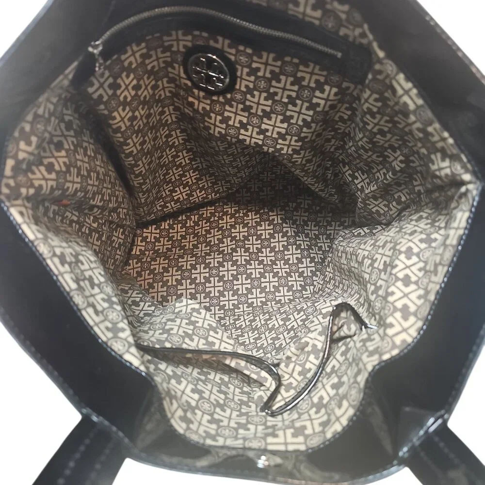 Tory Burch Black Patent Leather Ella Tote Bag